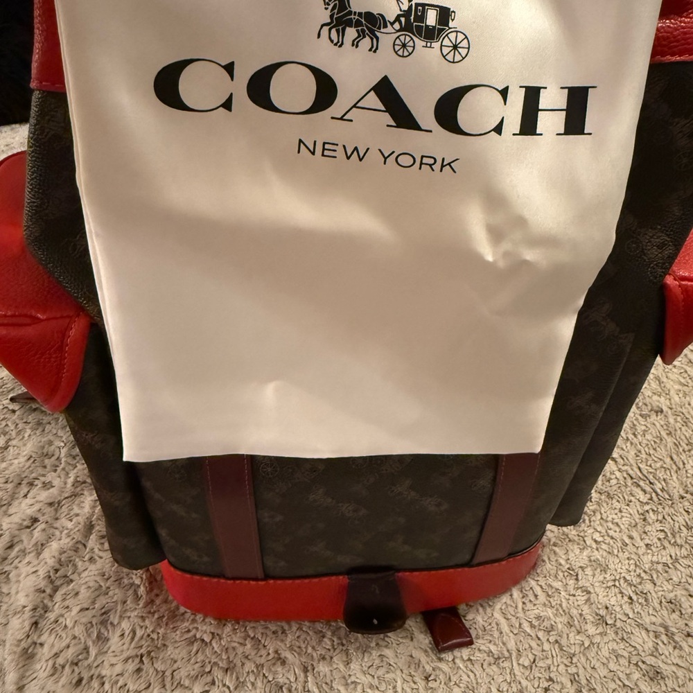 Chic Coach Backpack: Brown with Red Accents - Picture 13 of 16